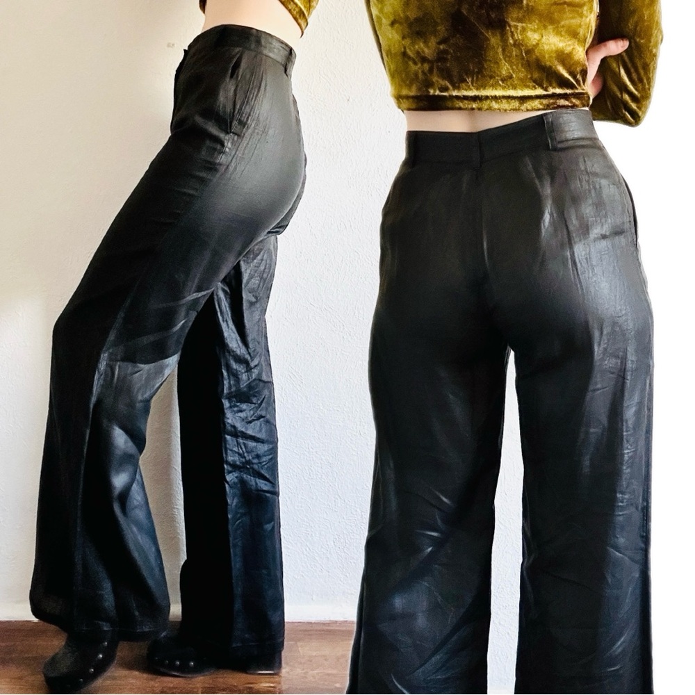 ANNET ROSTEL Black Bamboo High Waisted Wide Leg Trousers Lightweight Eco Pants